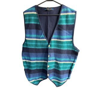 Vtg 80s 90s Architect Sweater Vest Hong Kong M EclecticGrandpa Blue Stripes